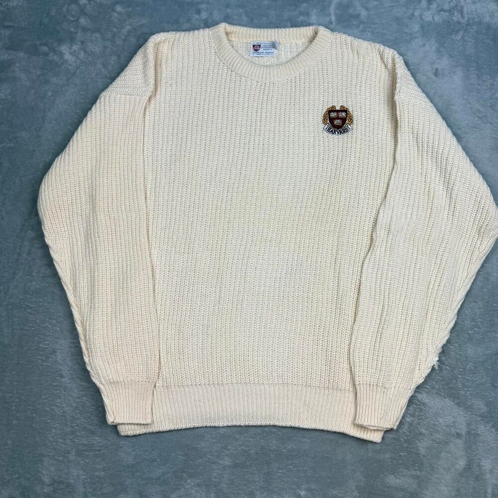 Harvard Men's Cream and White Jumper